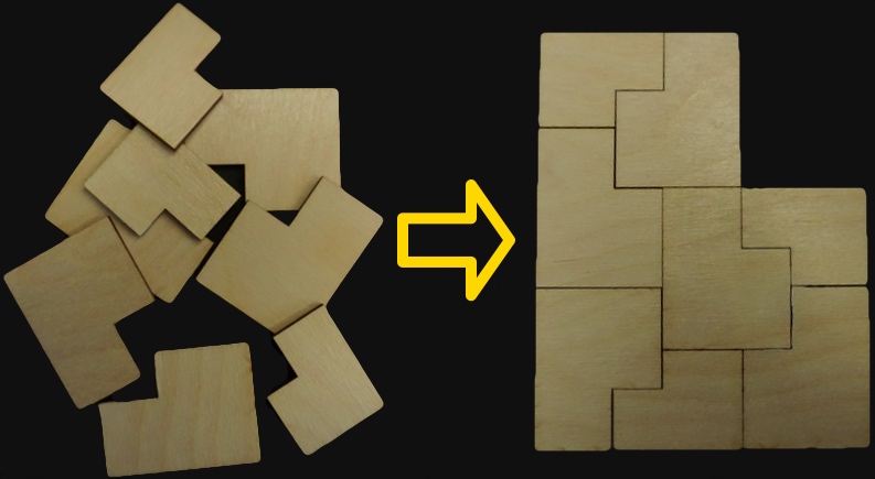 Golden b puzzle in pieces and then solved